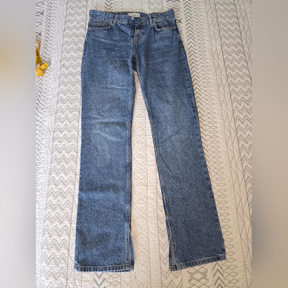 Mango High Rise Straight Leg Jeans Size 8 Split Leg